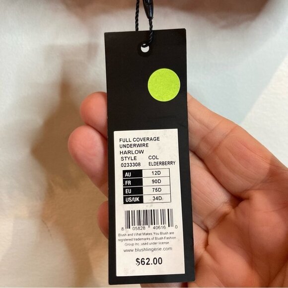 BLUSH Sz 34D Harlow Full Coverage  Underwire Lace Bra in Elderberry NWT - Picture 3 of 9